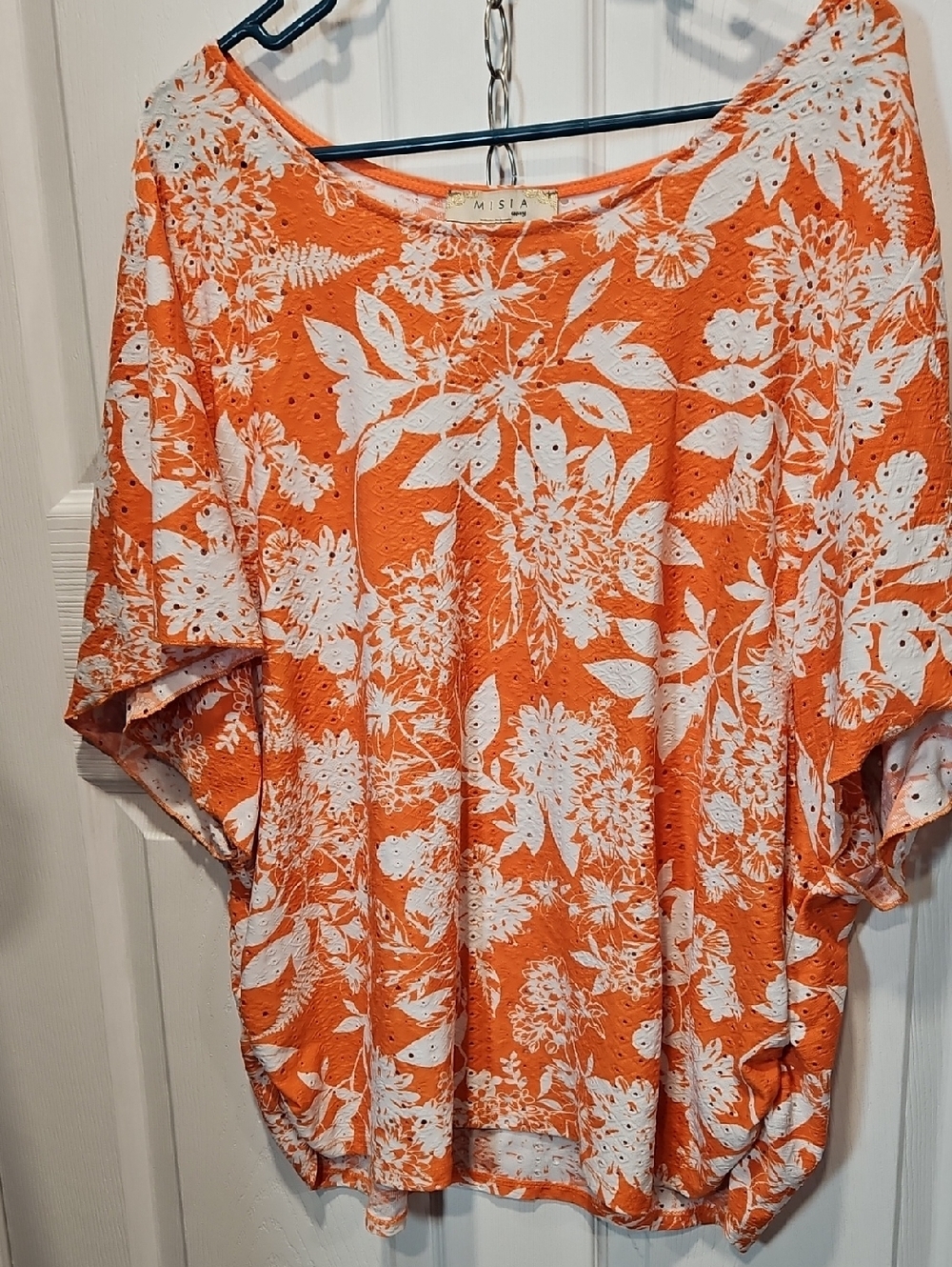 Misia White Floral Eyelet Tunic in Orange